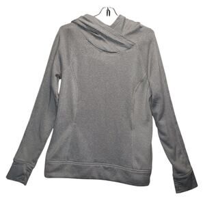 Exertek Women’s L Light Gray Ribbed Athleisure Hoodie Thumbholes Side Zip Pocket